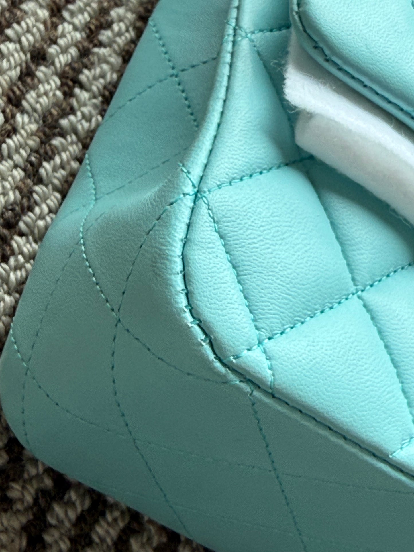 Chanel 2019C Tiffany Blue Lamb Skin Classic Flap Silver Hardware