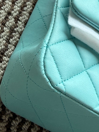 Chanel 2019C Tiffany Blue Lamb Skin Classic Flap Silver Hardware