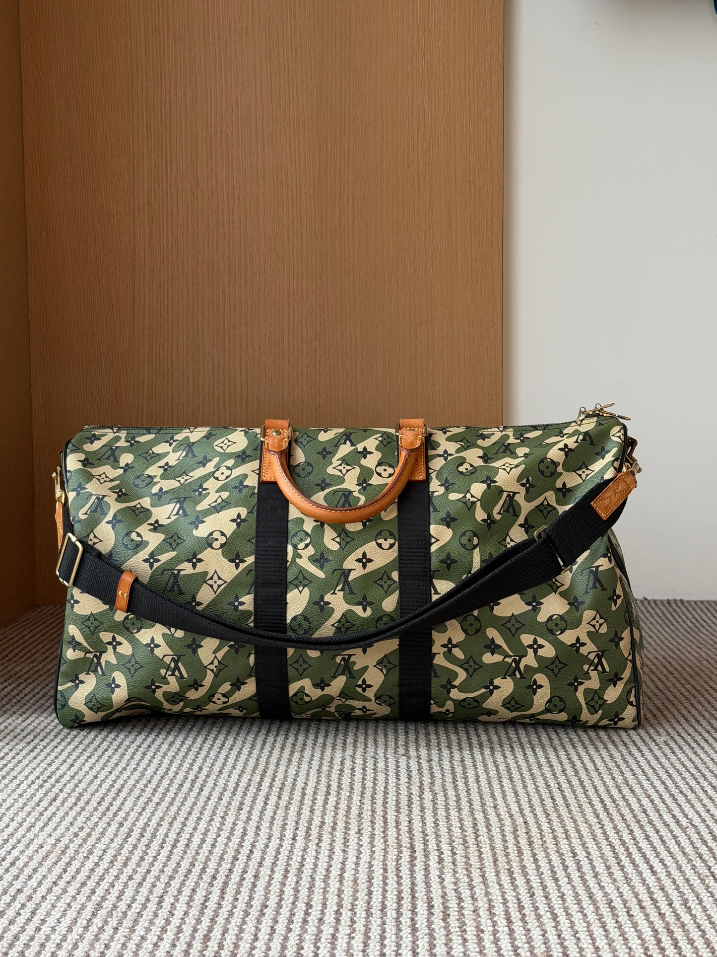 Louis Vuitton X Takashi Murakami 2008 Keepall Bandouliere Monogramouflage 55 Green