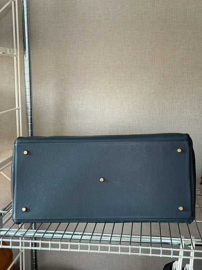 Hermes Bleu Nuit Kelly Voyage 50 Gold Hardware Handbag