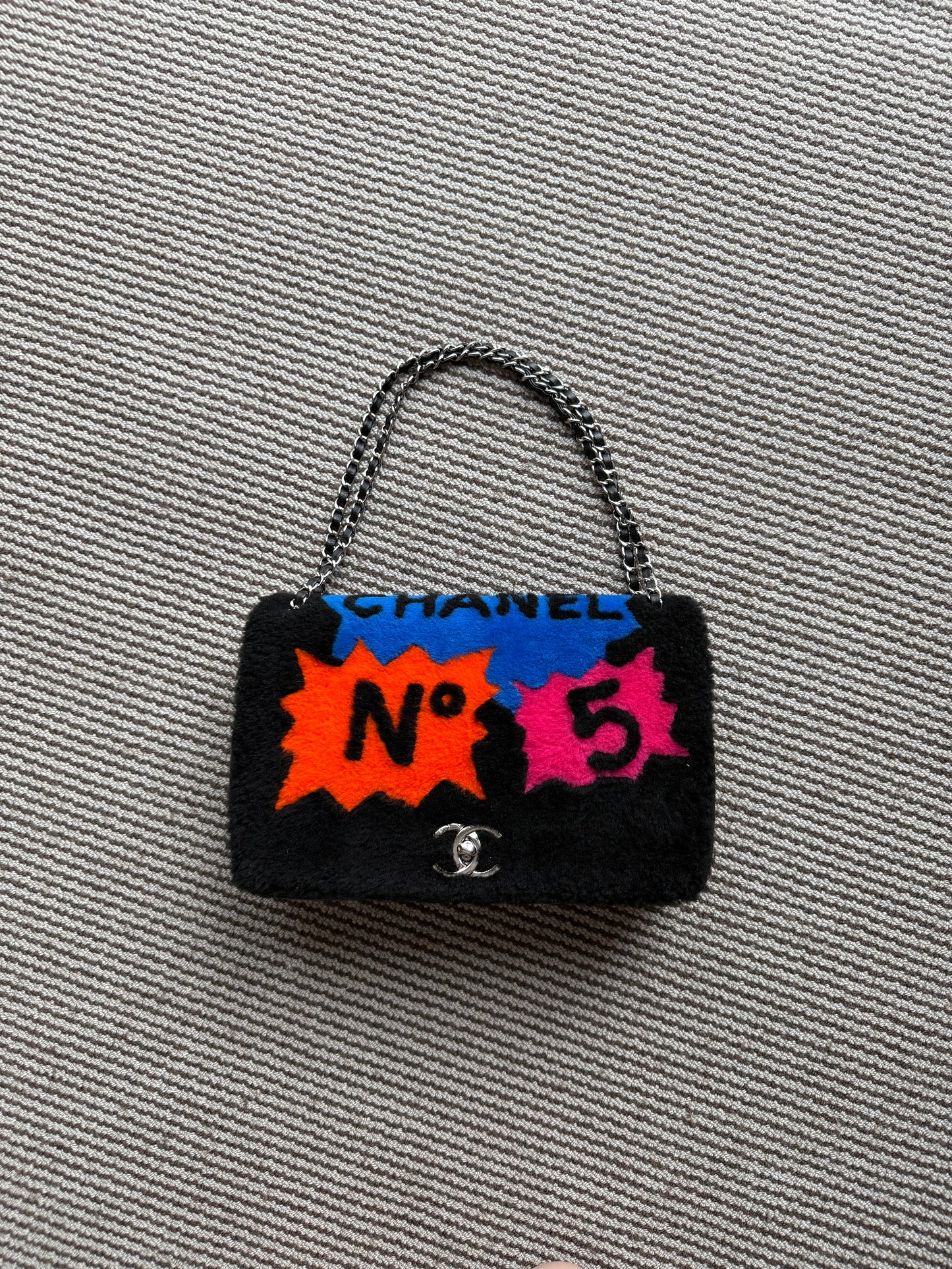 Chanel 14K Supermarket Shearling Classic Flap Jumbo No.5 Comic Bag