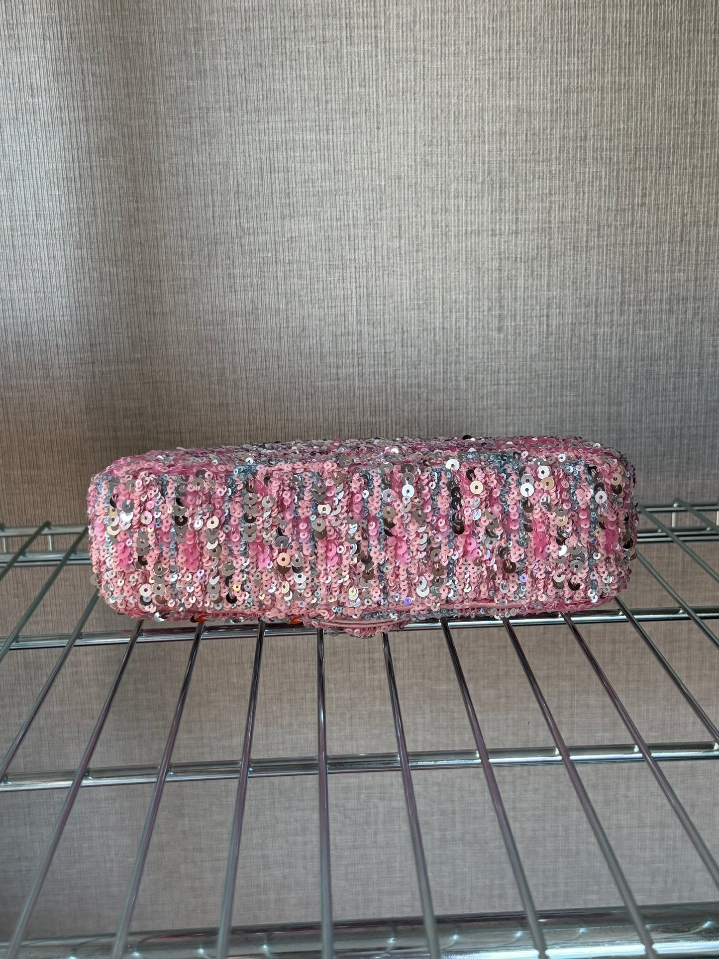 Chanel 2023C Pink Blue Multicolor Mini Sequin Flap Bag