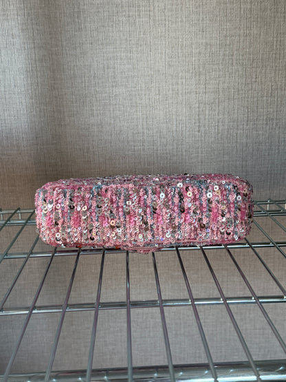 Chanel 2023C Pink Blue Multicolor Mini Sequin Flap Bag