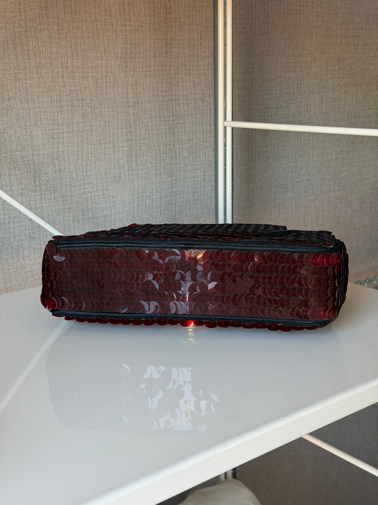 Chanel 2010 Shanghai Paris Burgundy Sequin Medium Classic Flap Bag