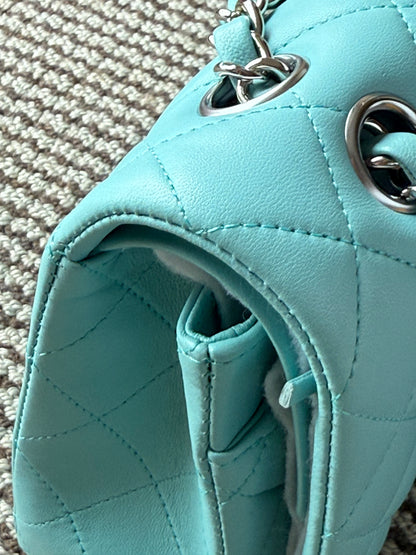Chanel 2019C Tiffany Blue Lamb Skin Classic Flap Silver Hardware