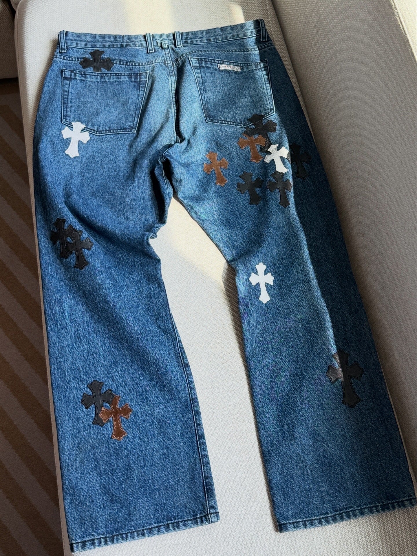 Chrome Hearts Multicolor Cross Patches Blue Jeans