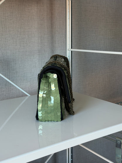 Chanel Rare 2010 Shanghai Paris Green Sequin Medium Classic Flap Bag