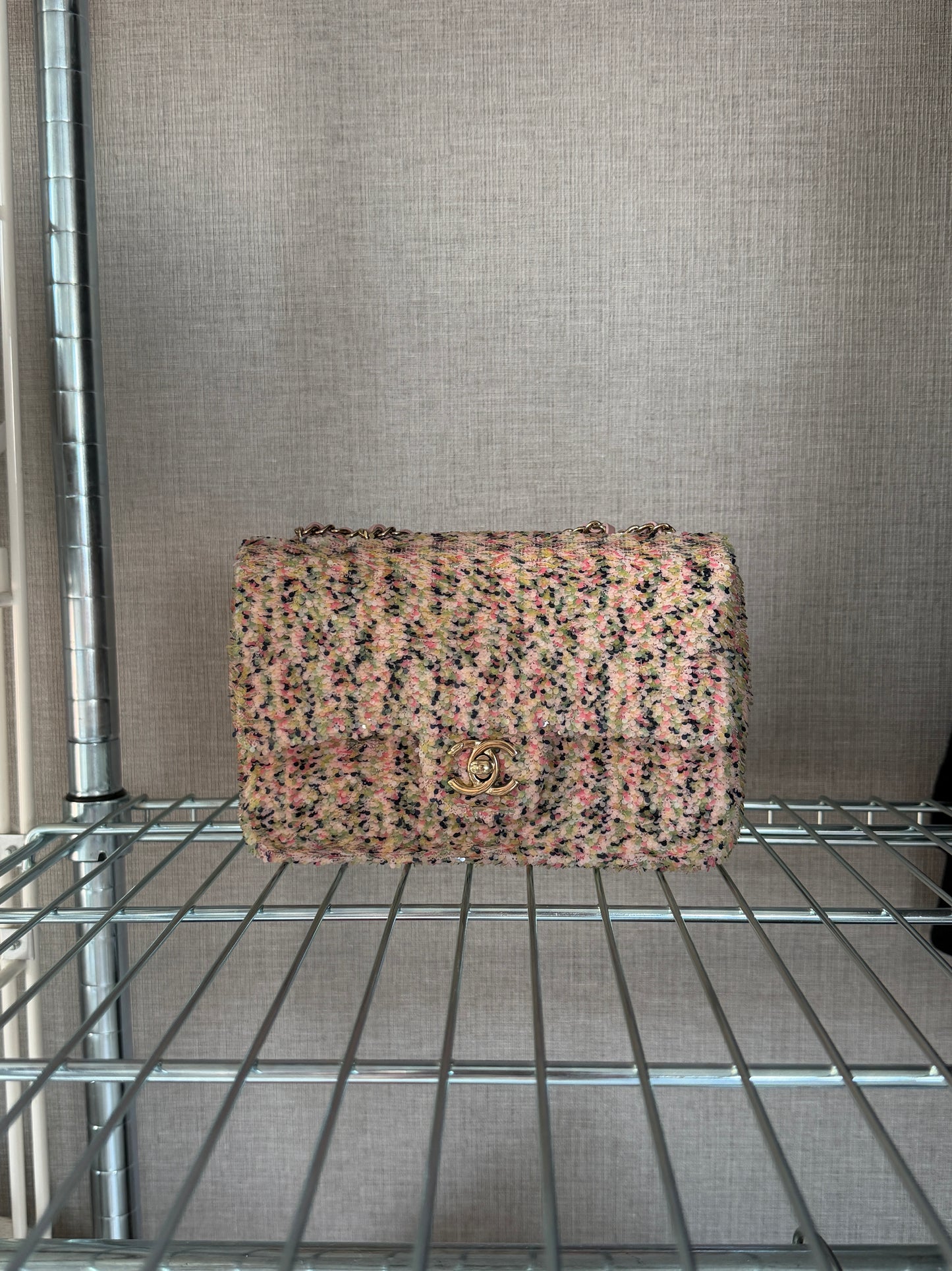 Chanel 25P Pink Multicolor Sequin Mini Sequin Flap Bag