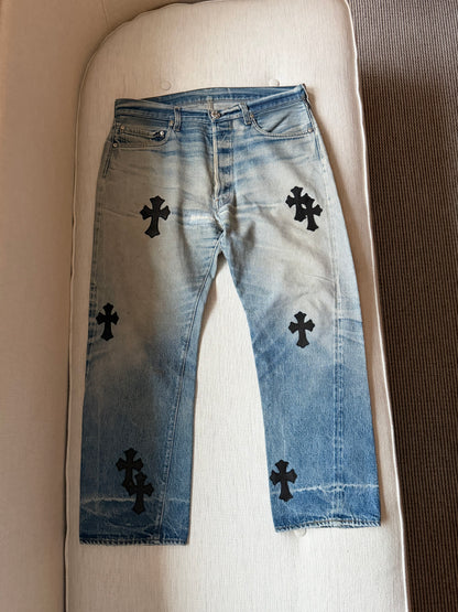 CHROME HEARTS PATCHES WORK Levis 501 DENIM JEANS SZ36