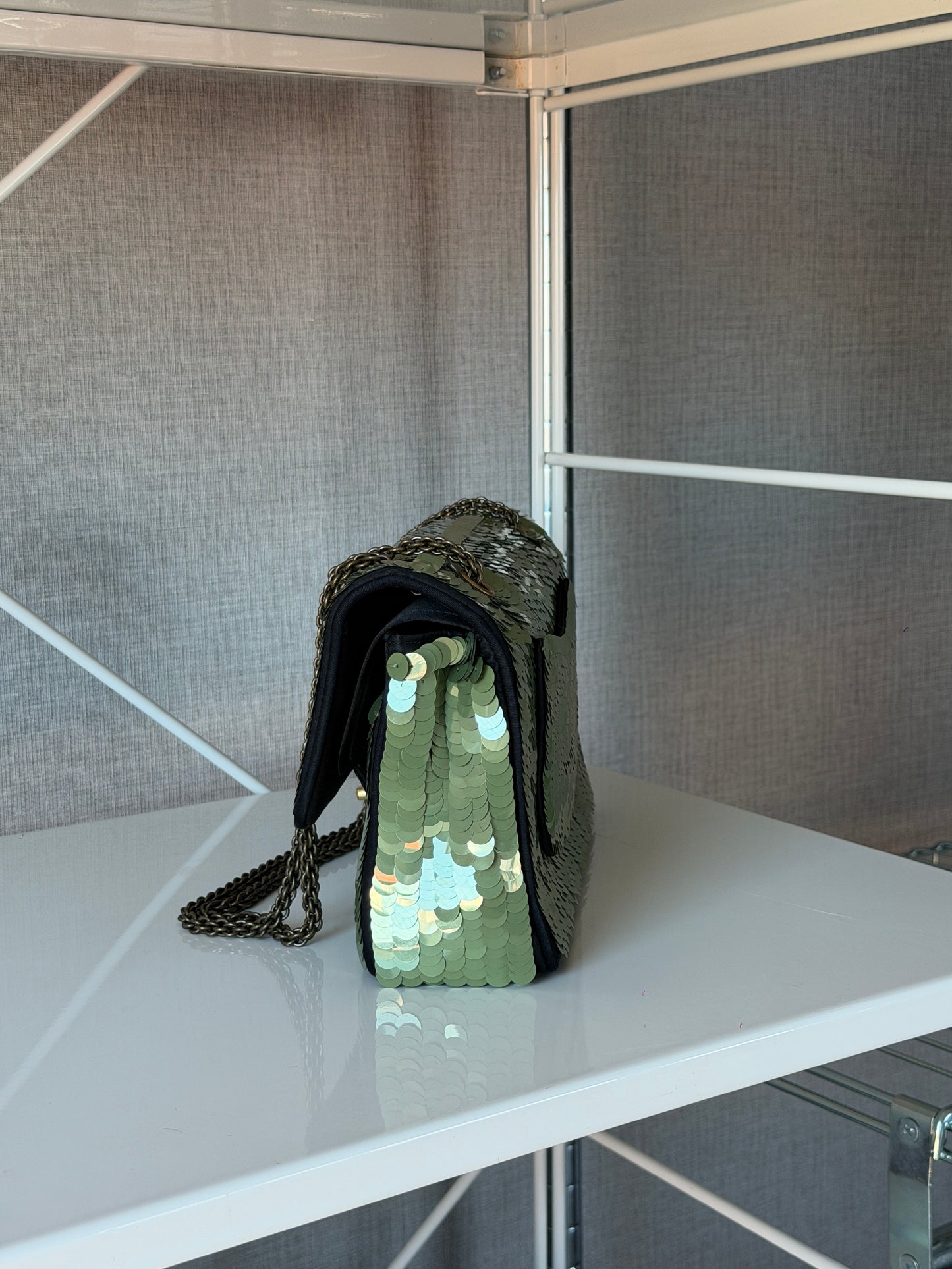 Chanel Rare 2010 Shanghai Paris Green Sequin Medium Classic Flap Bag