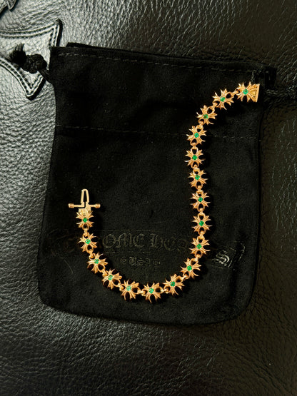 Chrome Hearts 22K Gold Emerald Tiny Plus Bracelet