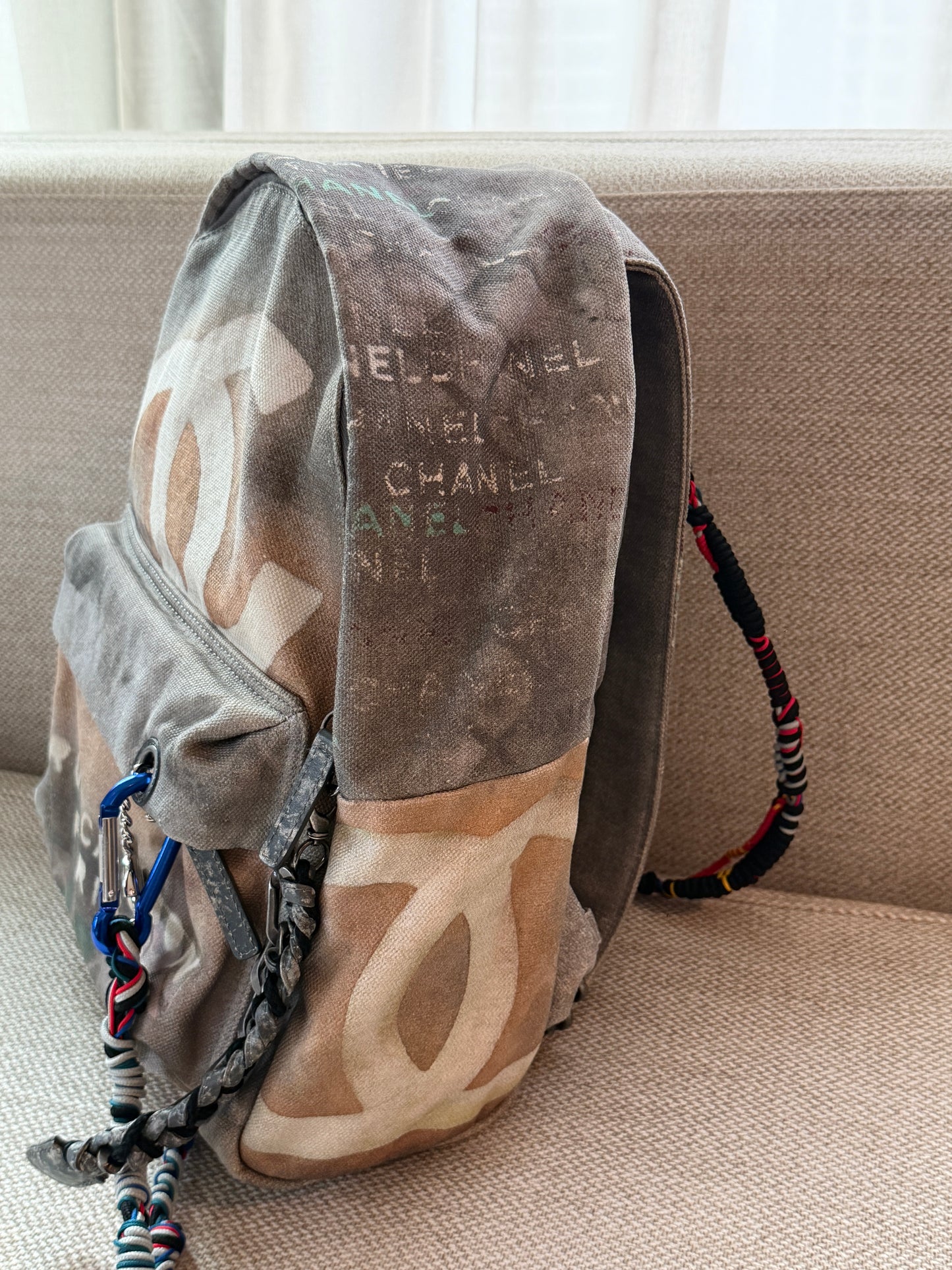 Chanel 2014 Art School Small Grey Graffiti Canvas Backpack