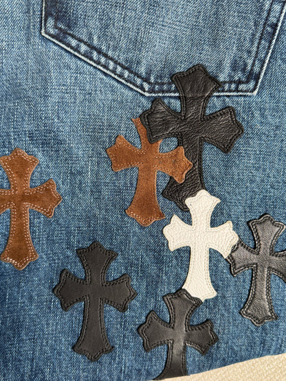 Chrome Hearts Multicolor Cross Patches Blue Jeans