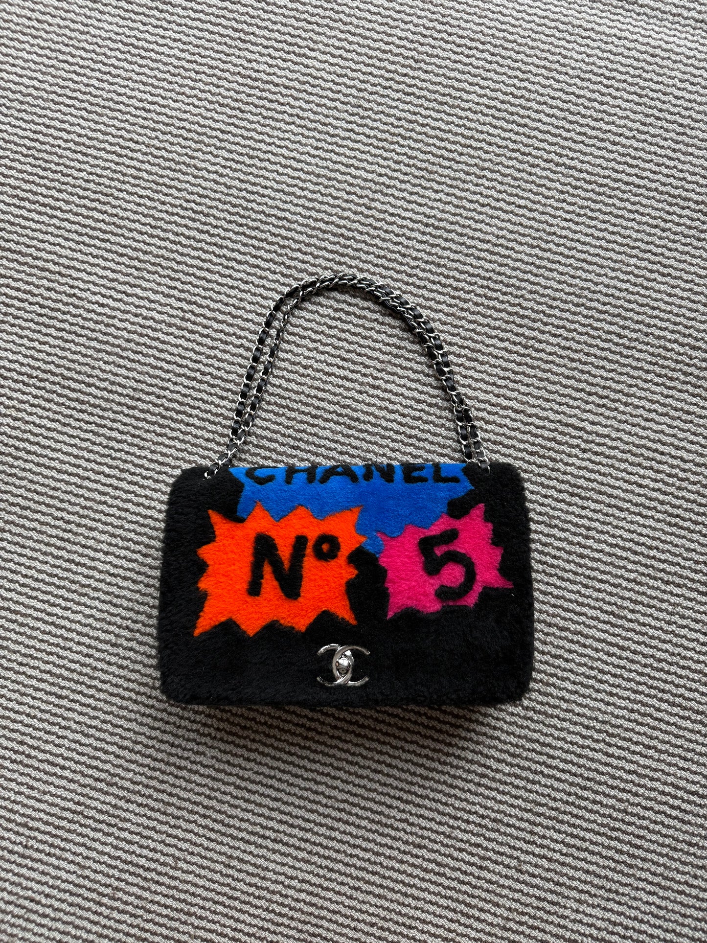 Chanel 14K Supermarket Shearling Classic Flap Jumbo No.5 Comic Bag