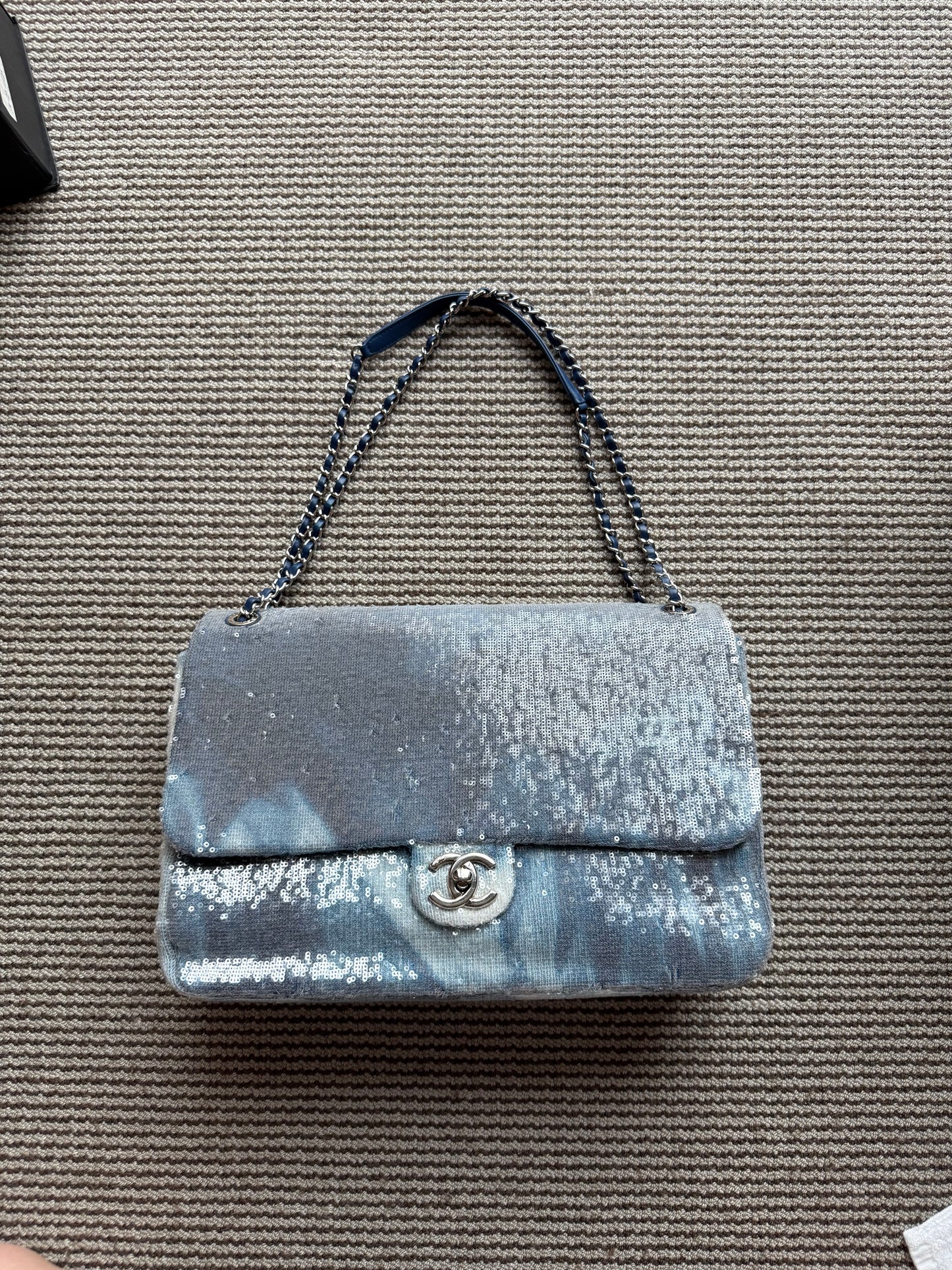 Chanel Blue sequins XL maxi Classic Flap bag