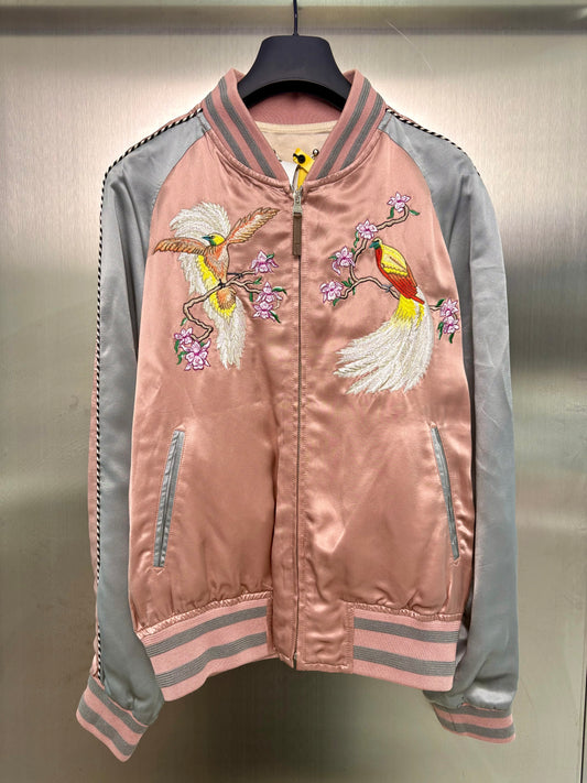 Louis Vuitton SS16 Embroidered Souvenir Pink Satin Jacket