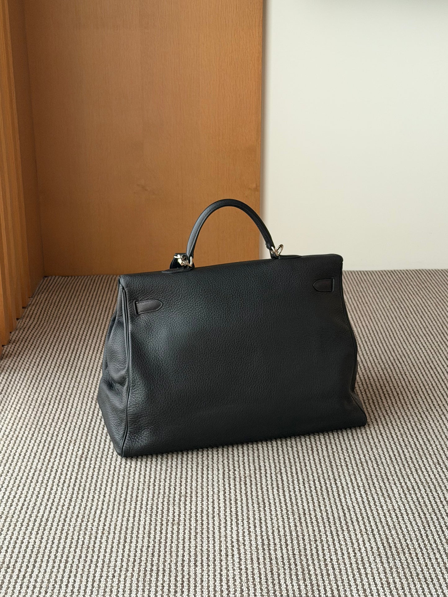 Hermes Kelly 50 Black Taurillon Clemence Leather Palladium Hardware Handbag