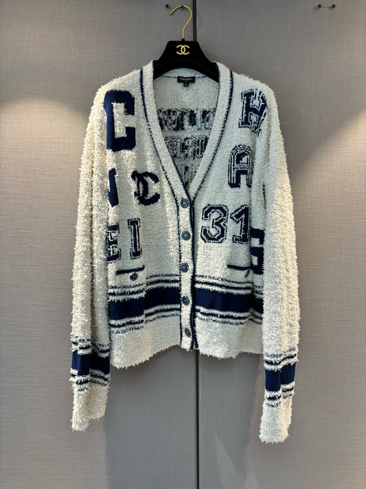 Chanel SS19 oversized varsity CC logo cropped cardigan