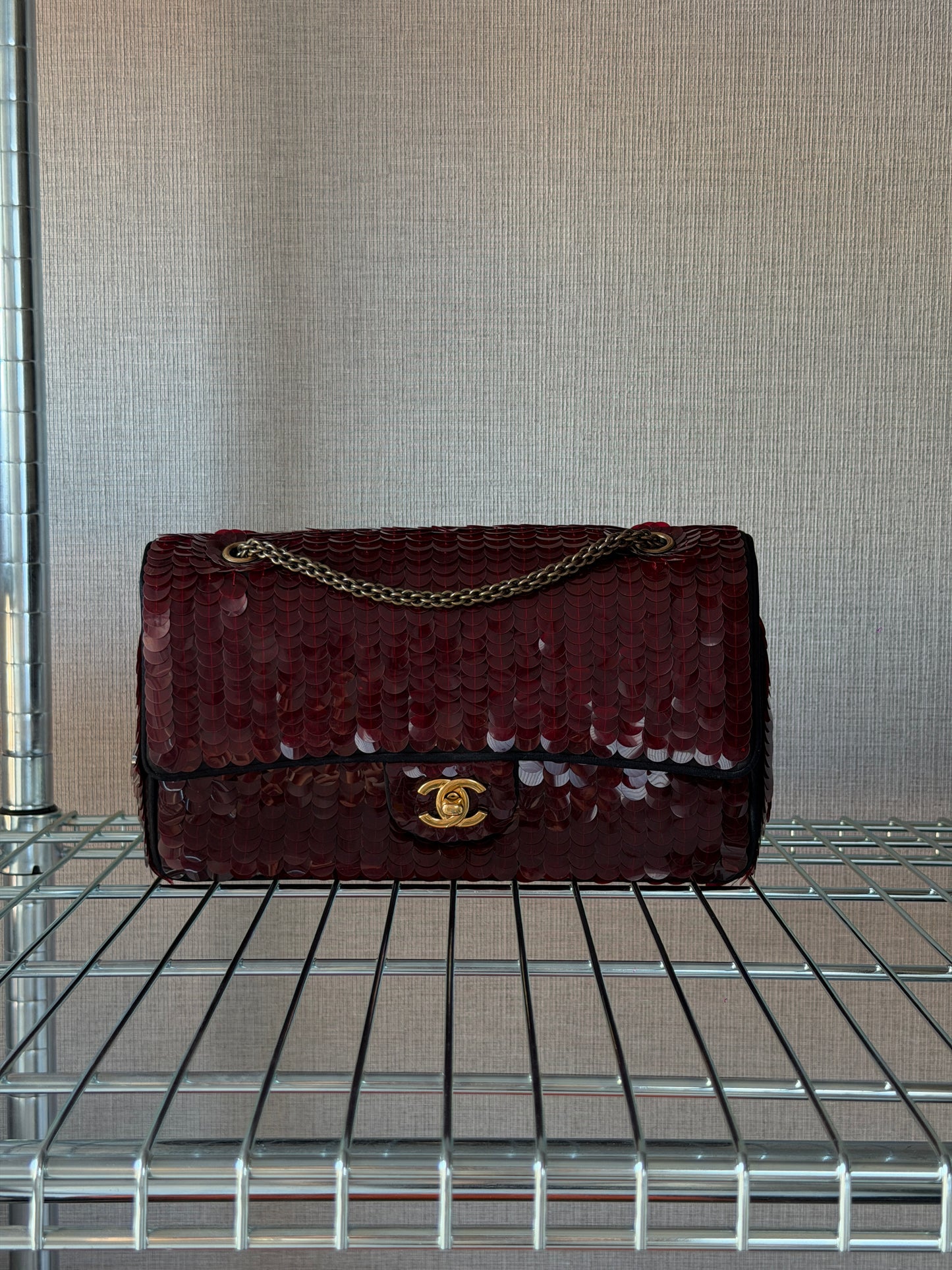 Chanel 2010 Shanghai Paris Burgundy Sequin Medium Classic Flap Bag