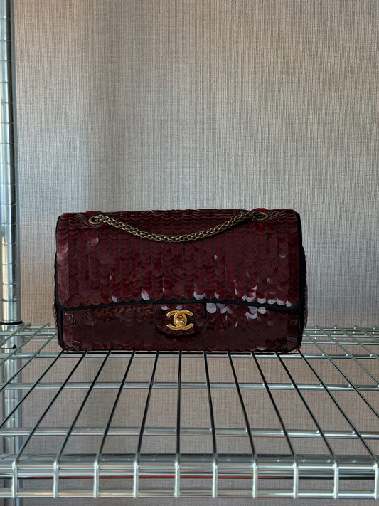 Chanel 2010 Shanghai Paris Burgundy Sequin Medium Classic Flap Bag