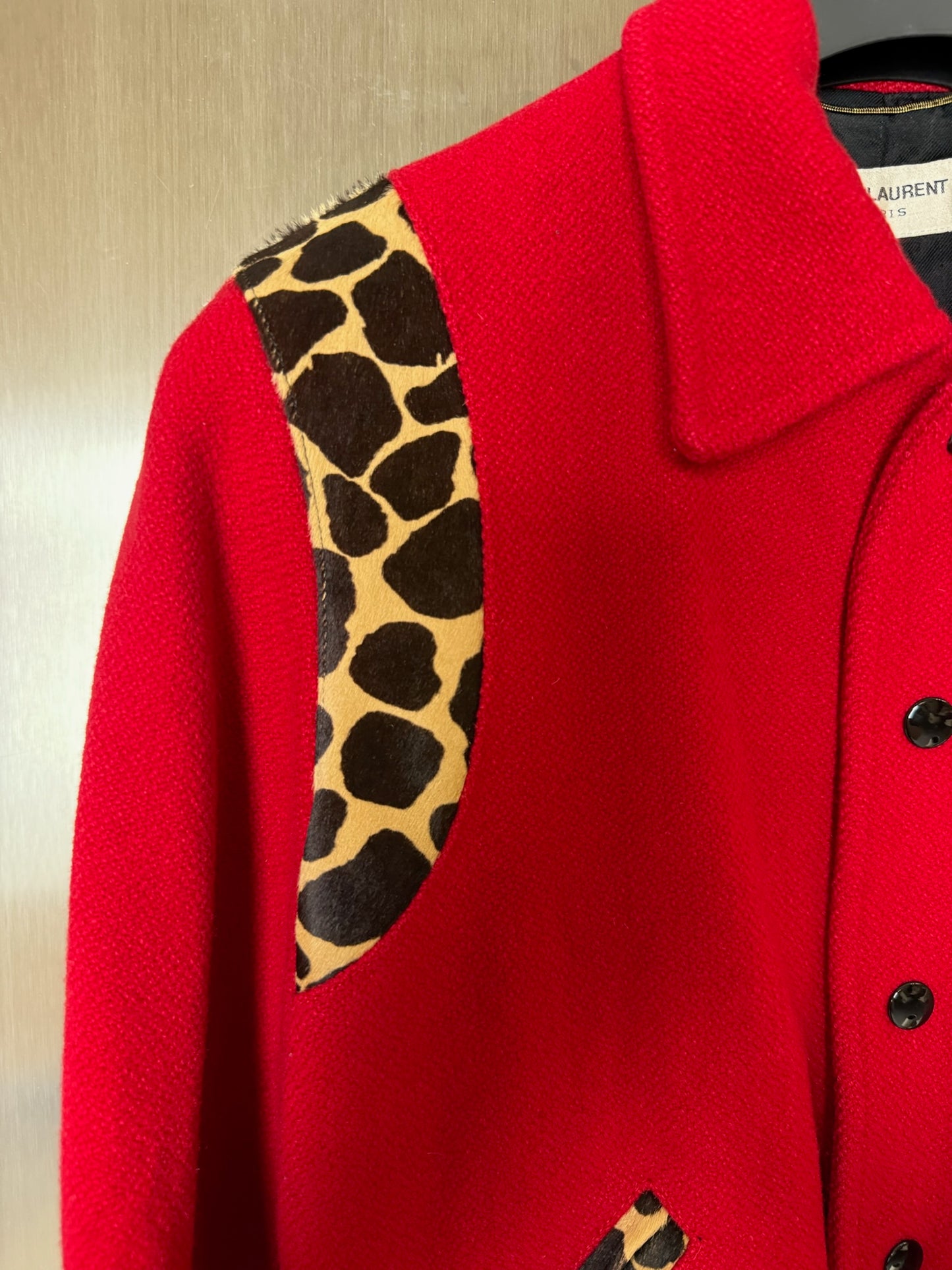 Saint Laurent SS14 leopard varsity teddy jacket