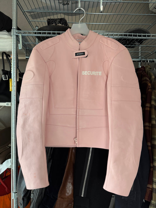 Vetements 17FW pink leather securite biker jacket