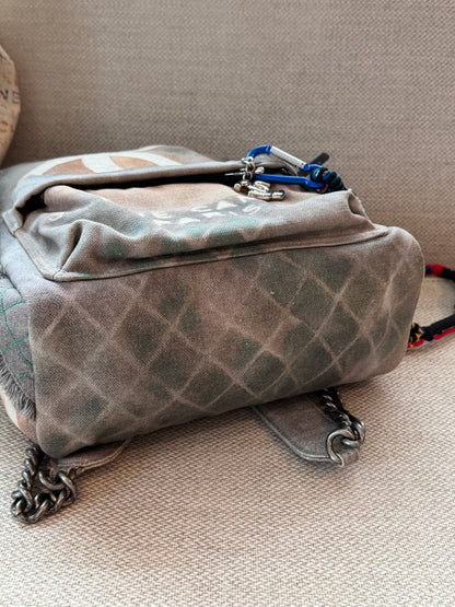 Chanel 2014 Art School Small Grey Graffiti Canvas Backpack