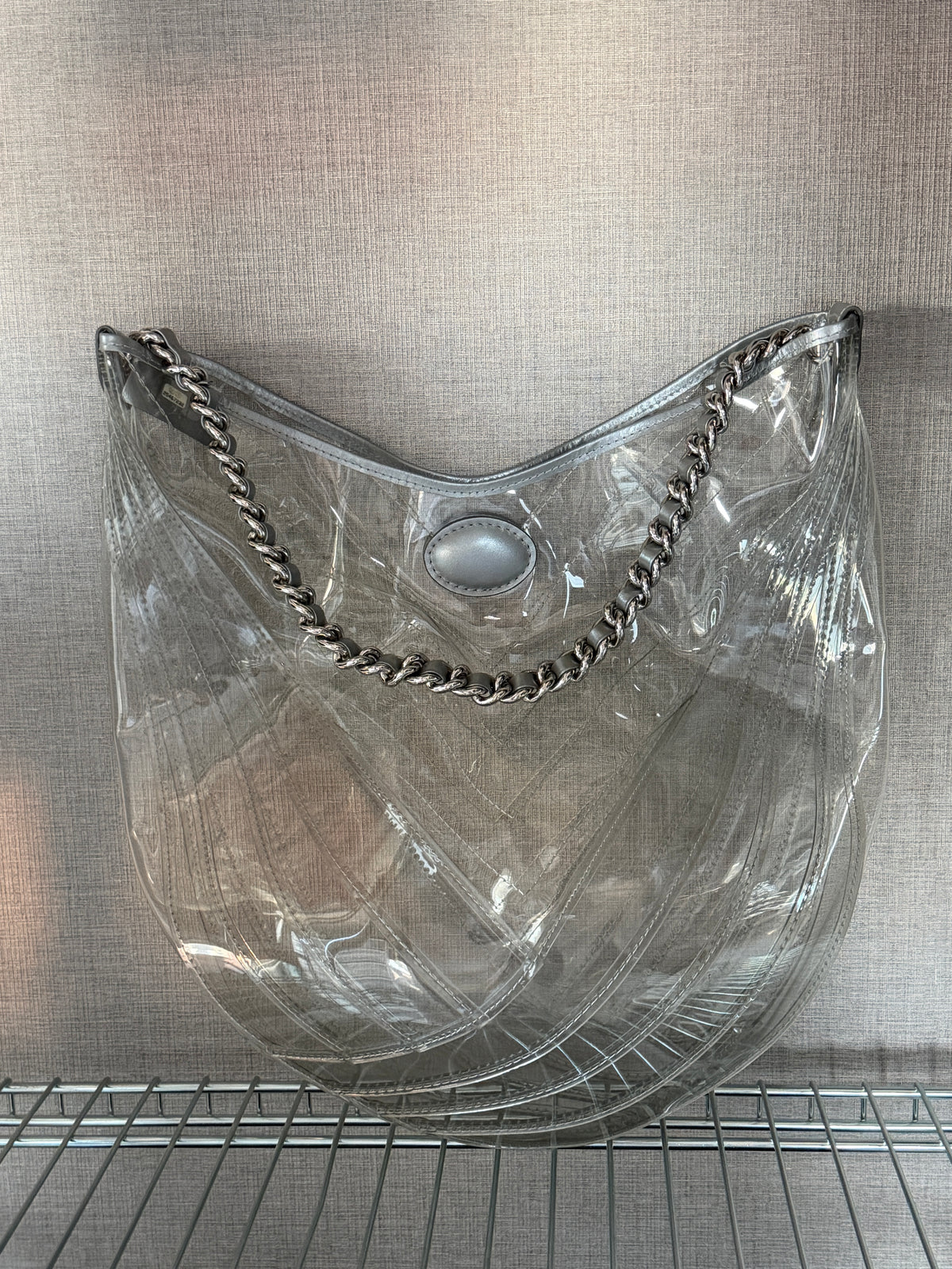 Chanel 2018 Transparent Quilted PVC Droplet Hobo Bag