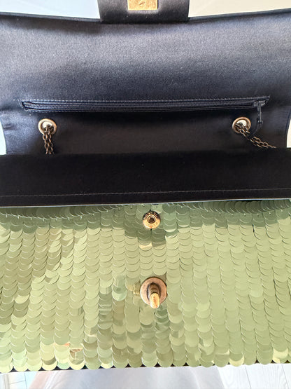 Chanel Rare 2010 Shanghai Paris Green Sequin Medium Classic Flap Bag