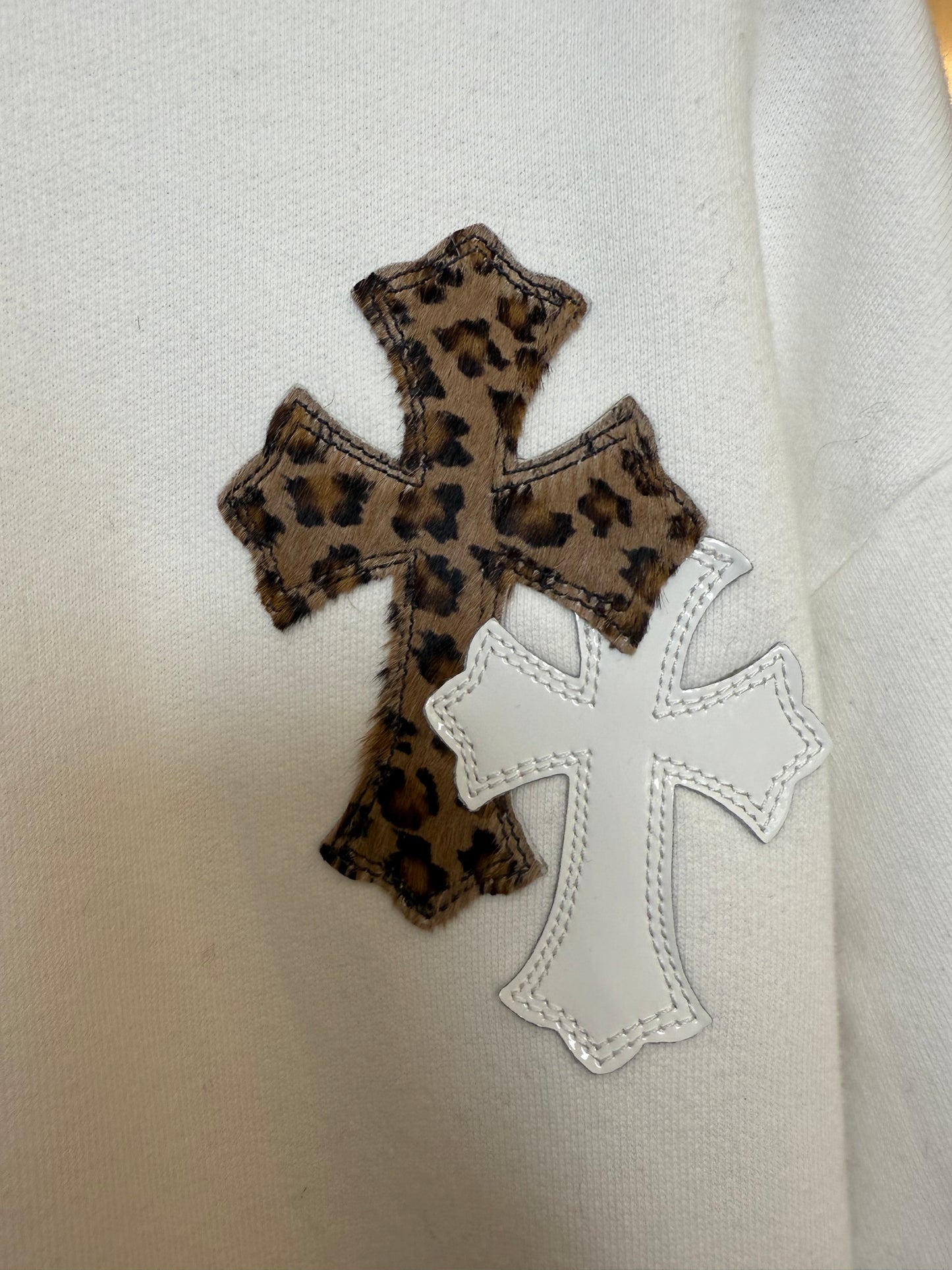 Chrome Hearts White&Leopard Cross Patches Sweatshirt