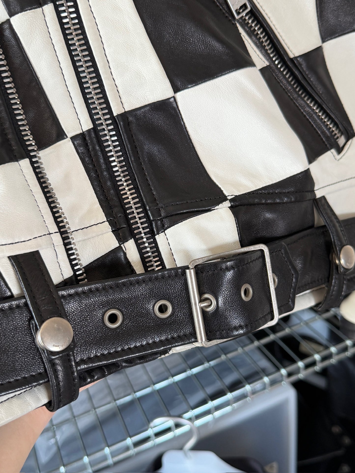 Saint Laurent SS14 Damier Checker moto Leather jacket