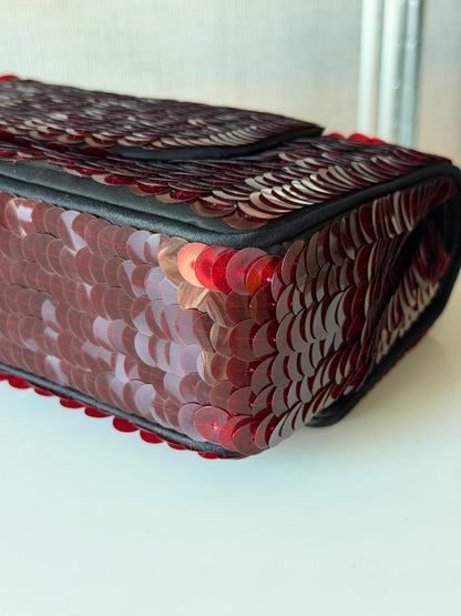 Chanel 2010 Shanghai Paris Burgundy Sequin Medium Classic Flap Bag