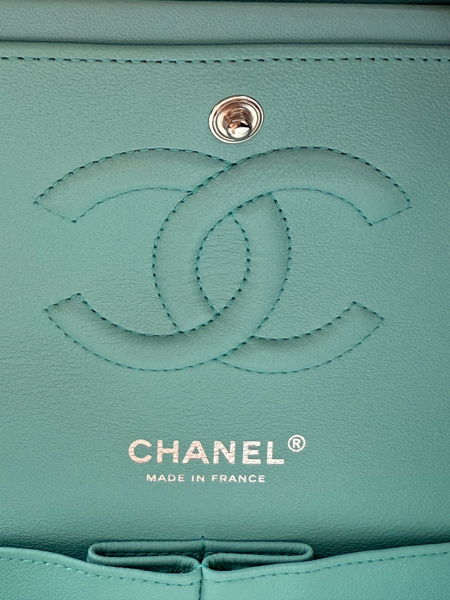 Chanel 2019C Tiffany Blue Lamb Skin Classic Flap Silver Hardware