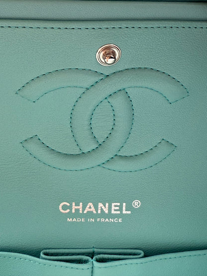 Chanel 2019C Tiffany Blue Lamb Skin Classic Flap Silver Hardware