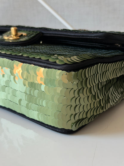 Chanel Rare 2010 Shanghai Paris Green Sequin Medium Classic Flap Bag