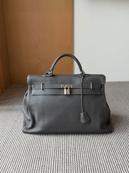 Hermes Kelly 50 Etain Grey Togo Leather Travel Bag