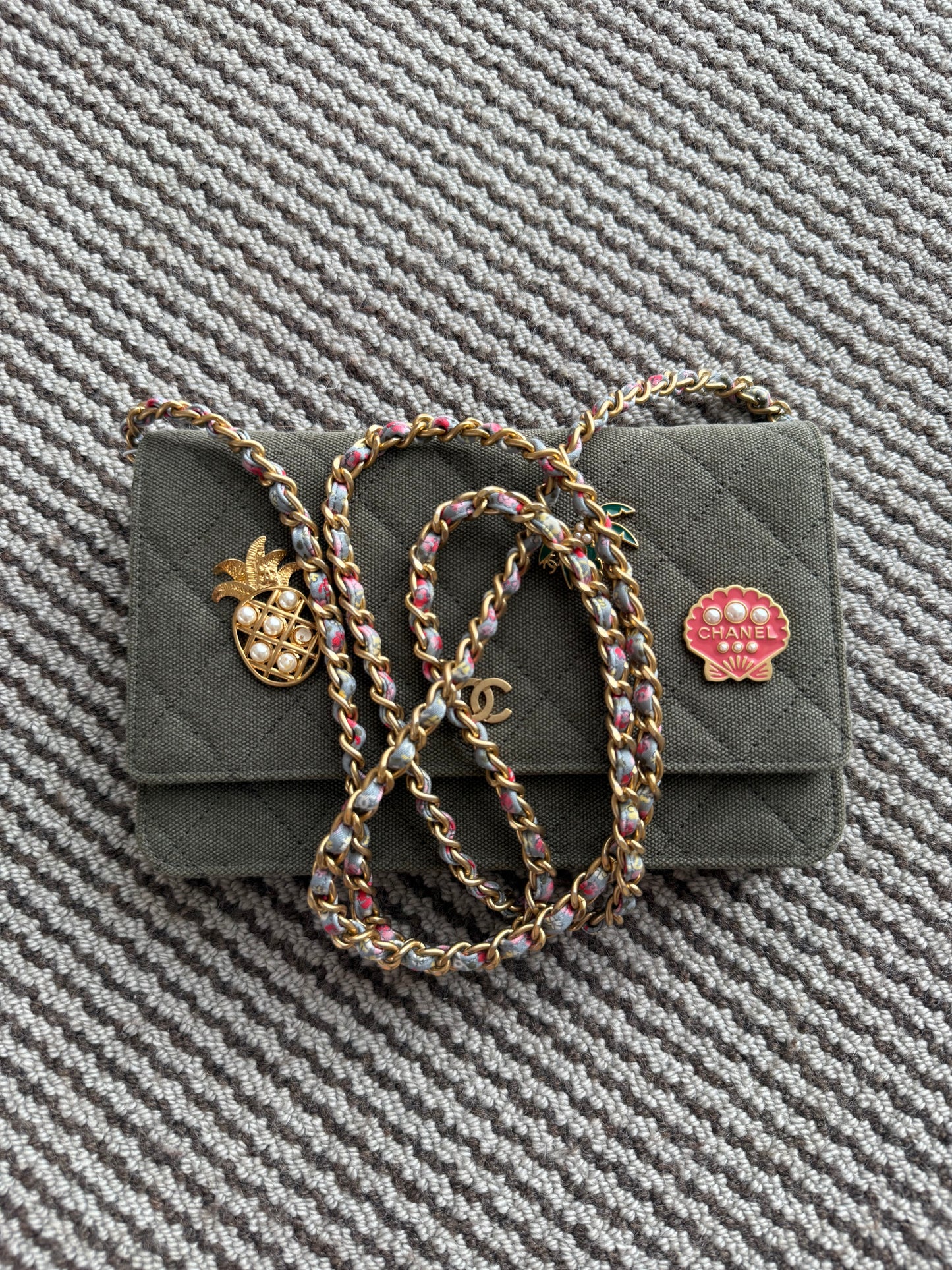 Chanel Embellished WOC Quilted Canvas Wallet on Chain bag