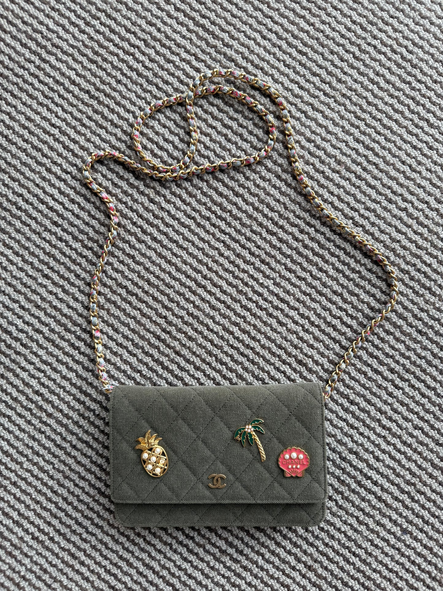 Chanel Embellished WOC Quilted Canvas Wallet on Chain bag