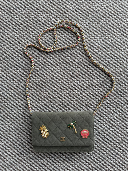 Chanel Embellished WOC Quilted Canvas Wallet on Chain bag