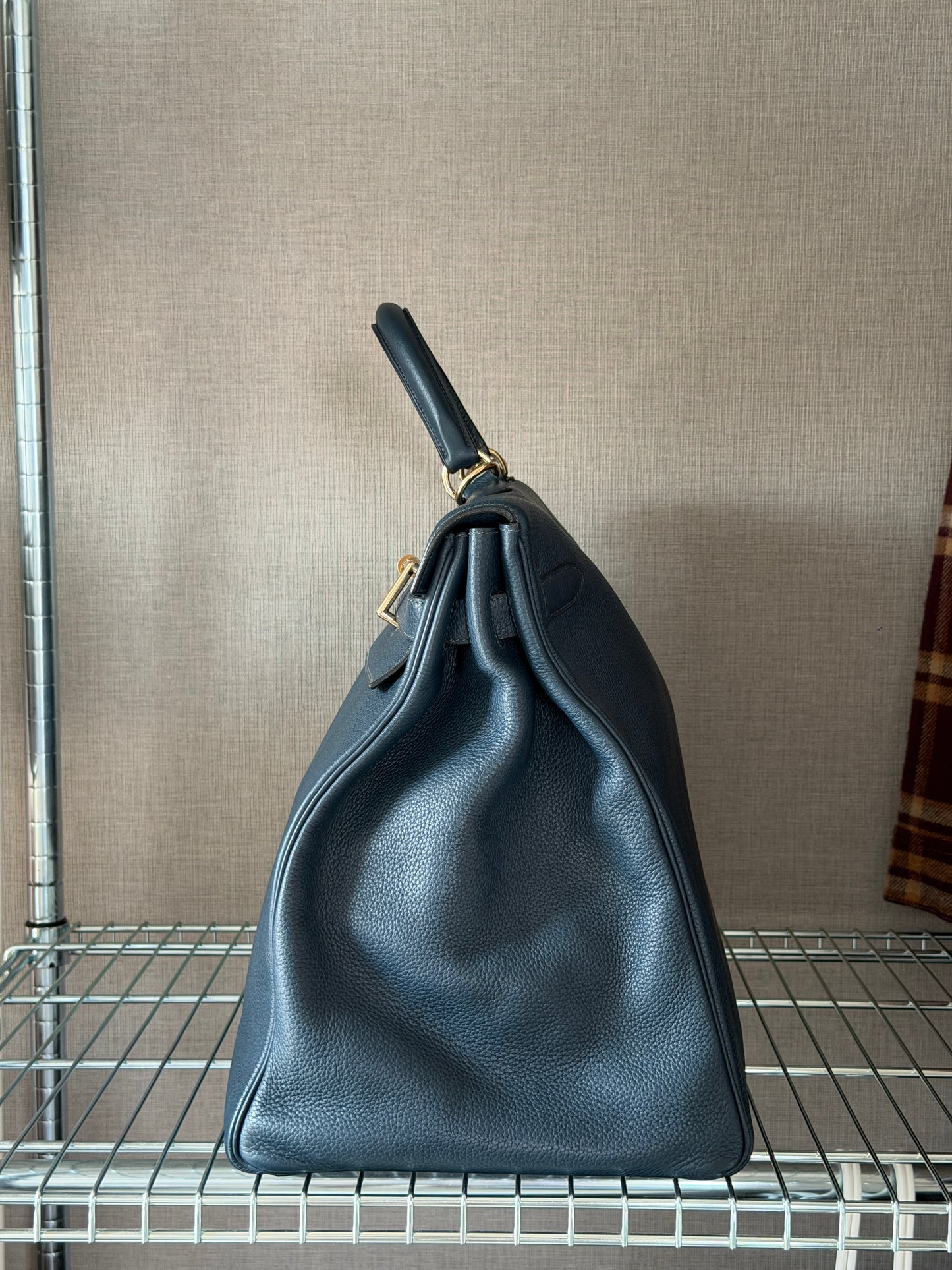 Hermes Bleu Nuit Kelly Voyage 50 Gold Hardware Handbag