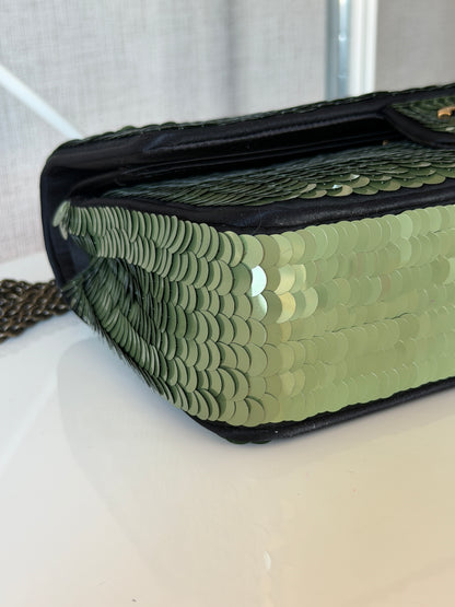 Chanel Rare 2010 Shanghai Paris Green Sequin Medium Classic Flap Bag