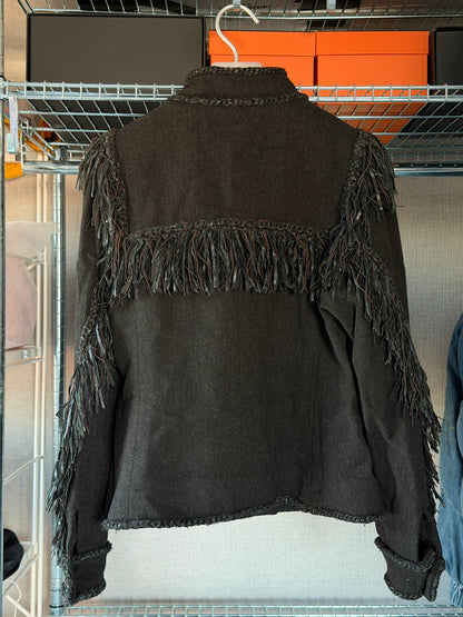Chanel 2014A Dallas-Paris Leather Fringe Wool Jacket