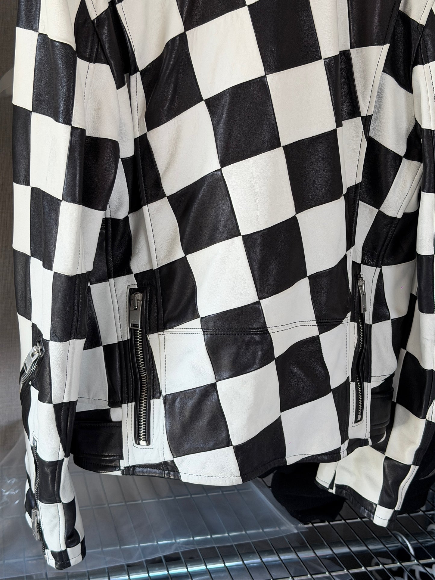 Saint Laurent SS14 Damier Checker moto Leather jacket