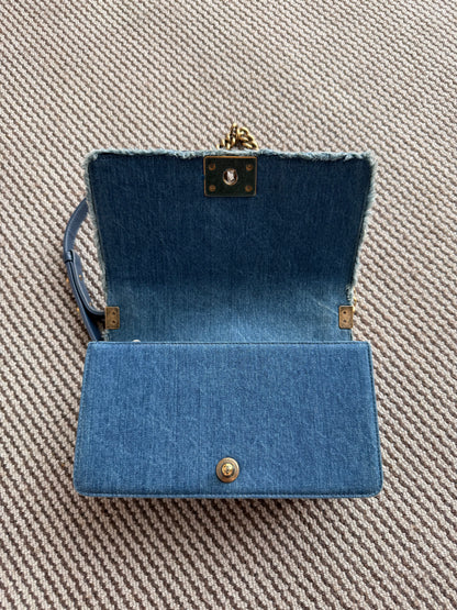 Chanel 14A Paris Dallas denim patches boy bag