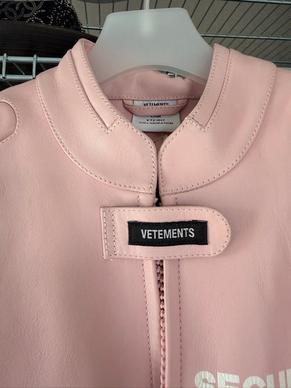 Vetements 17FW pink leather securite biker jacket