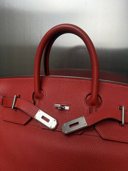 Hermes HAC 40 Rouge Red Togo Leather Palladium Hardware Travel bag