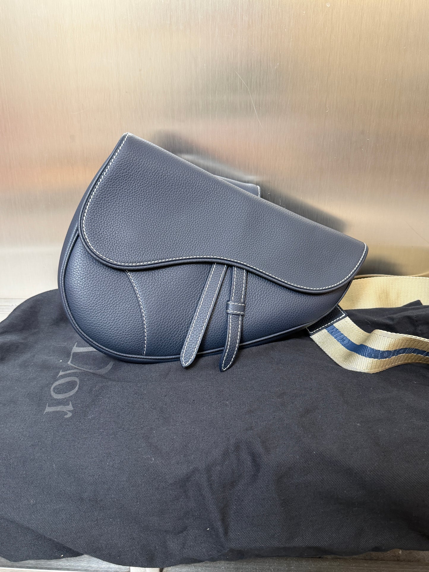 Christian Dior Men Saddle Leather Bag In Navy