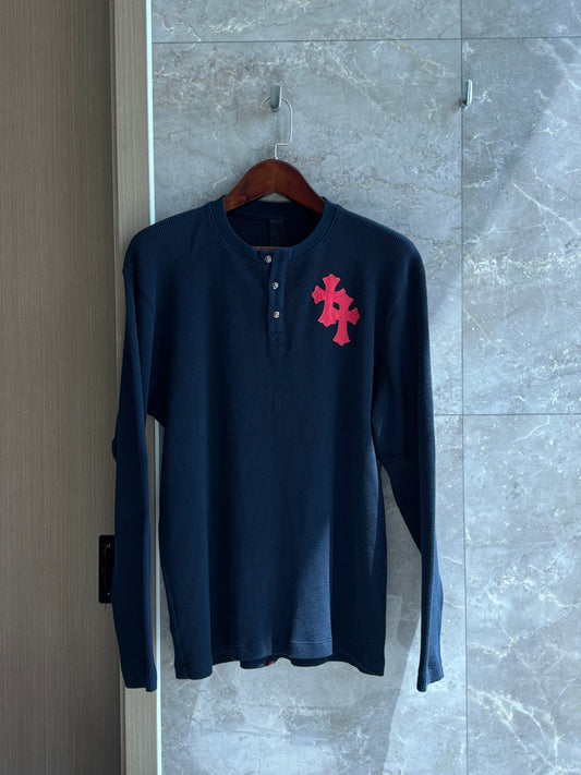Chrome Hearts Cross Patches Henley Waffle Thermal Shirt