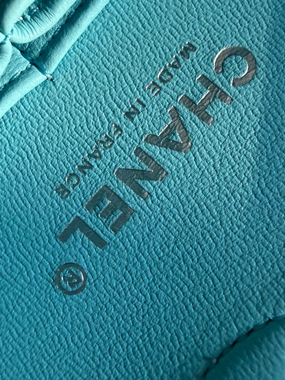 Chanel 2021 Neon Blue Medium Classic Flap Silver Hardware