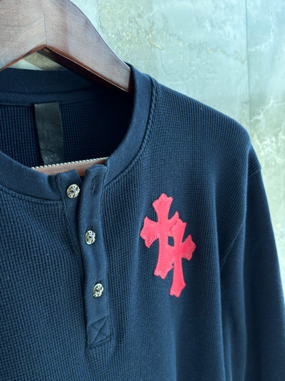 Chrome Hearts Cross Patches Henley Waffle Thermal Shirt